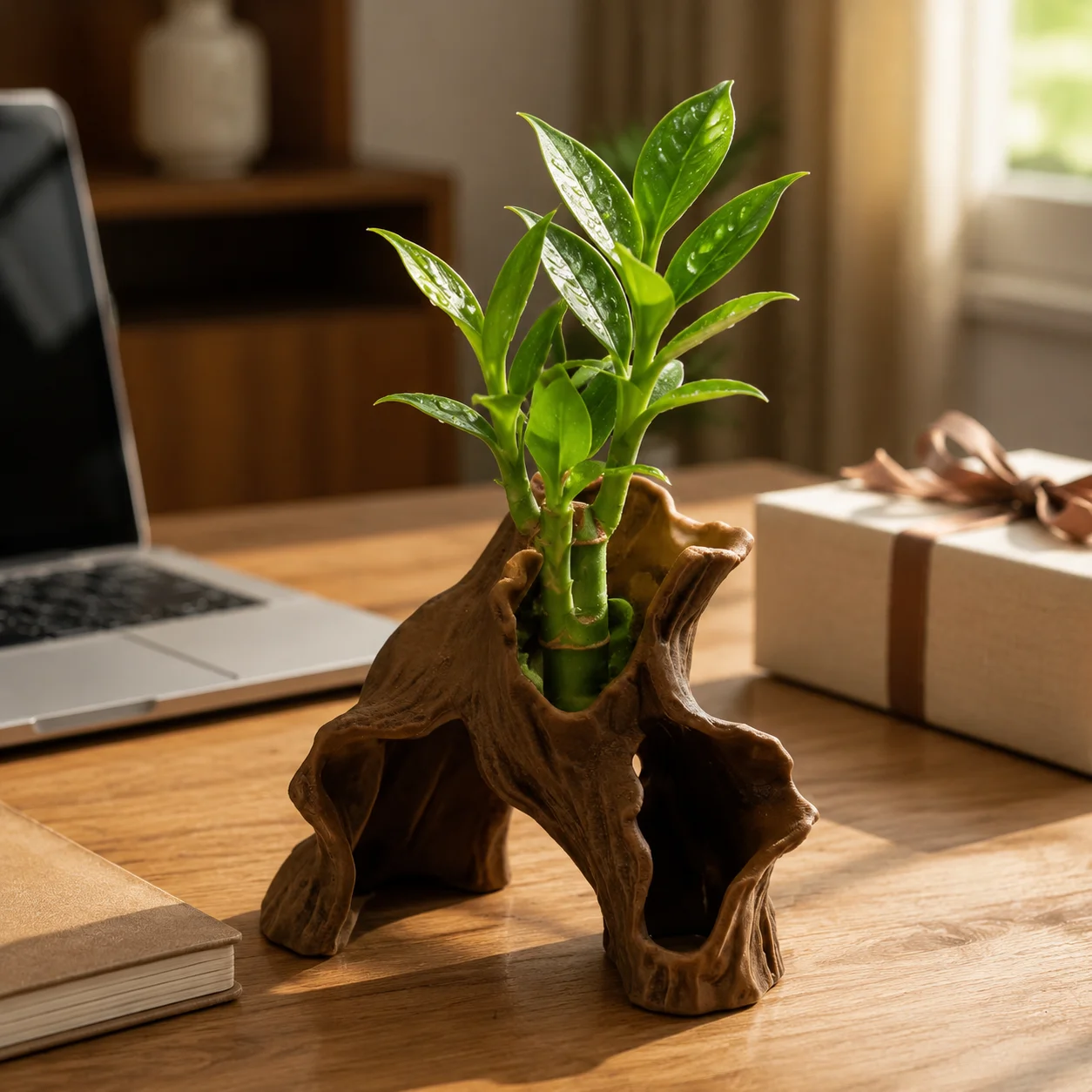 Hydroponic Plant Holder Natural Bark Texture for Indoor Garden Desk Decor Modular 3D Printed Ornament Office Gift Durable