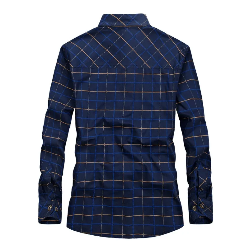 New Spring Men Multi pockets Military Outdoor Tooling Shirts Male Plaid Casual Shirts Quality Man Cotton Long-sleeved Shirts 3XL