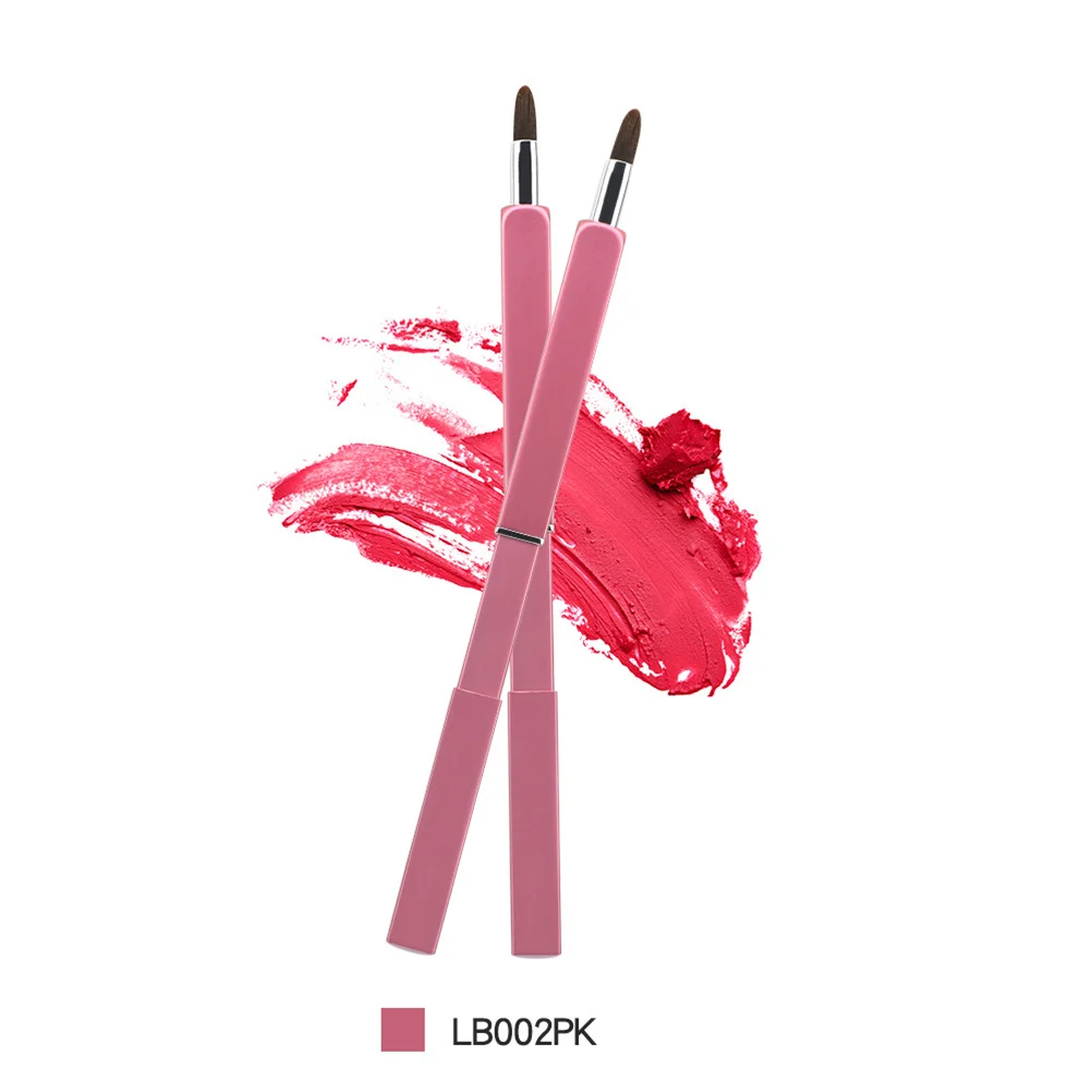 

Pink Retractable Lip Brush with Dense Bristles Lightweight Metal Tube Portable Lip Brush for Daily Makeup Lipstick Applicator