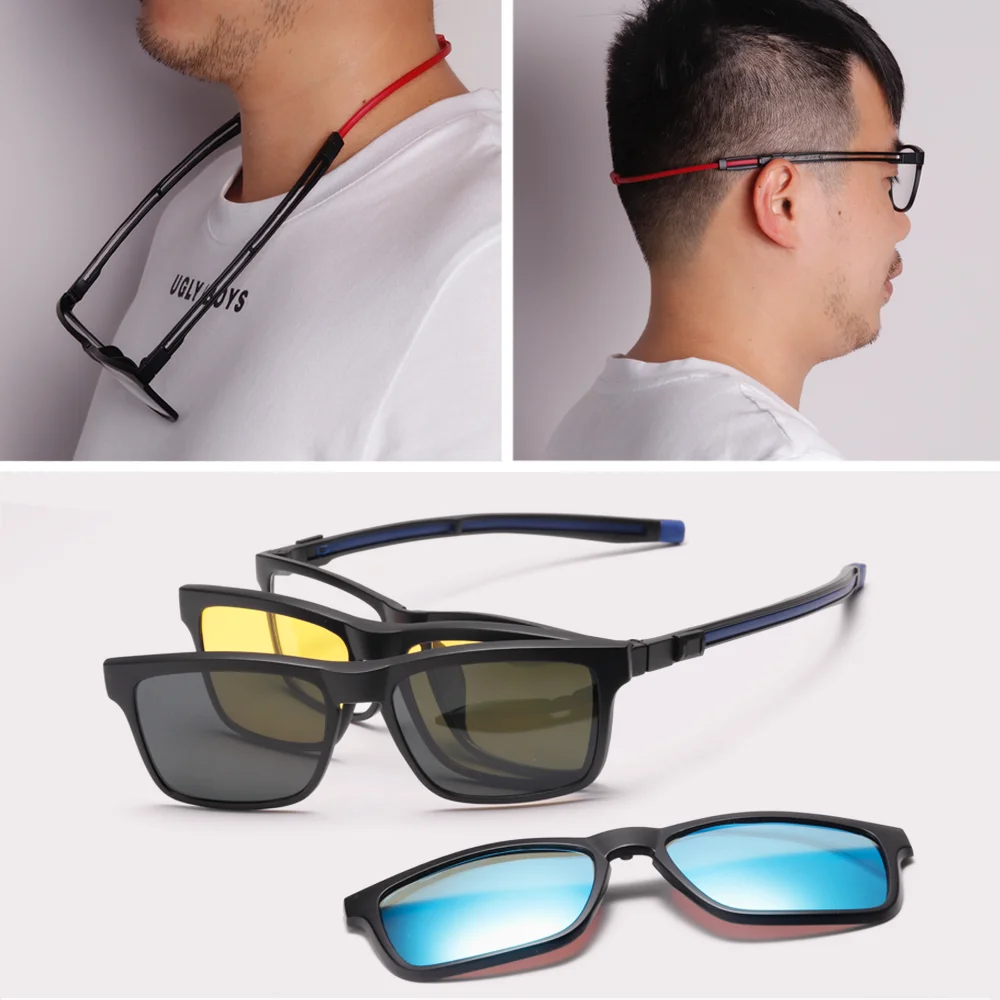 Ralferty Men Eye Glasses Frame Optical Magnet Clip On Sport Prescription Sunglasses Women Anti Blue Square Hanging Neck Eyeglass