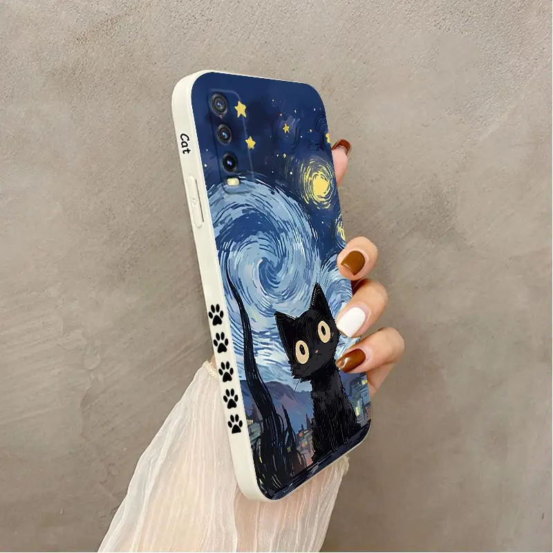 Y20 Starry Cat Silicone Phone Case For VIVO Y20 Y20i Y21T Y20S Y21 V23 V22 V25E Y35 Y25 V76 Y200 Y38 S19 V30E Cover image 3