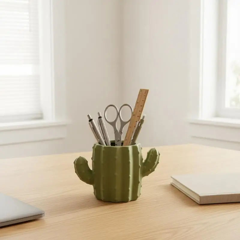 Multifunctional Fashion Cactus Pen Holder Cute Creative Desktop Stationery Storage for Students Dorm Office Desktop Decoration