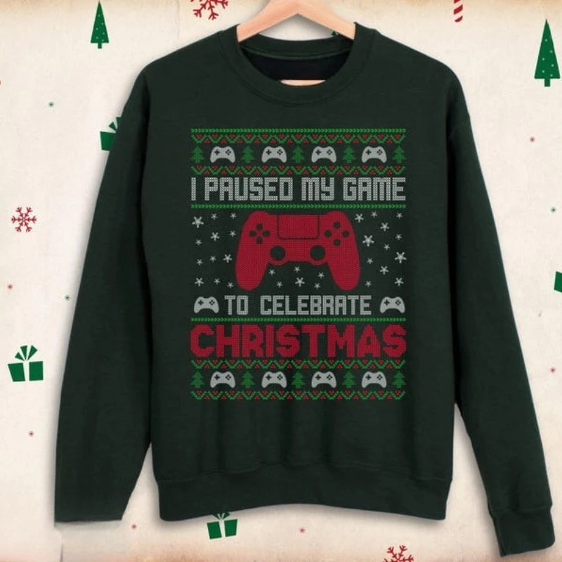 私はゲーマーのための面白いクリスマスのためにゲームを一時停止しました 冬用スウェットシャツ 醜いビデオプレーヤー ギフト 長袖サーマルパーカー プルオーバー