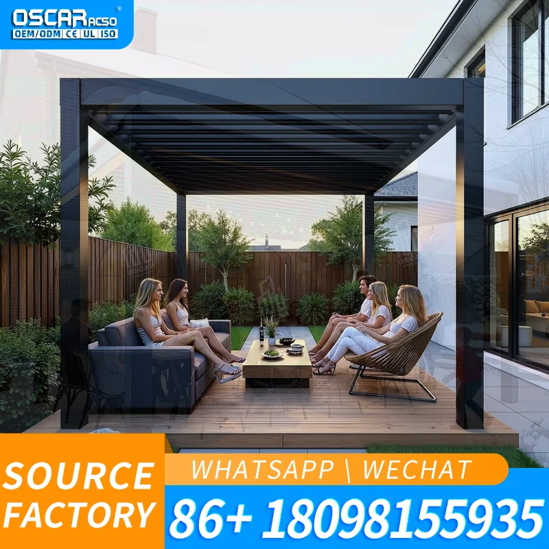 Telescopic Motorized Retractable Adjustable Roof Terrace Aluminium Structure Metal Cover Garden Balcony Pergola Blinds Glassperg