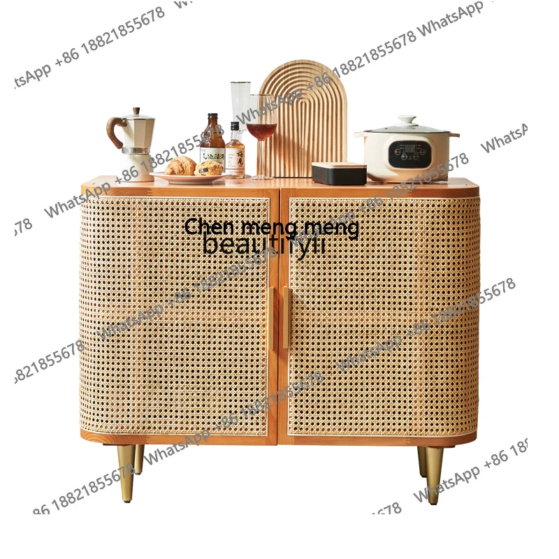 

Rattan storage cabinet bedroom simple modern solid wood locker against the wall combination home creative homestay low cabinet H