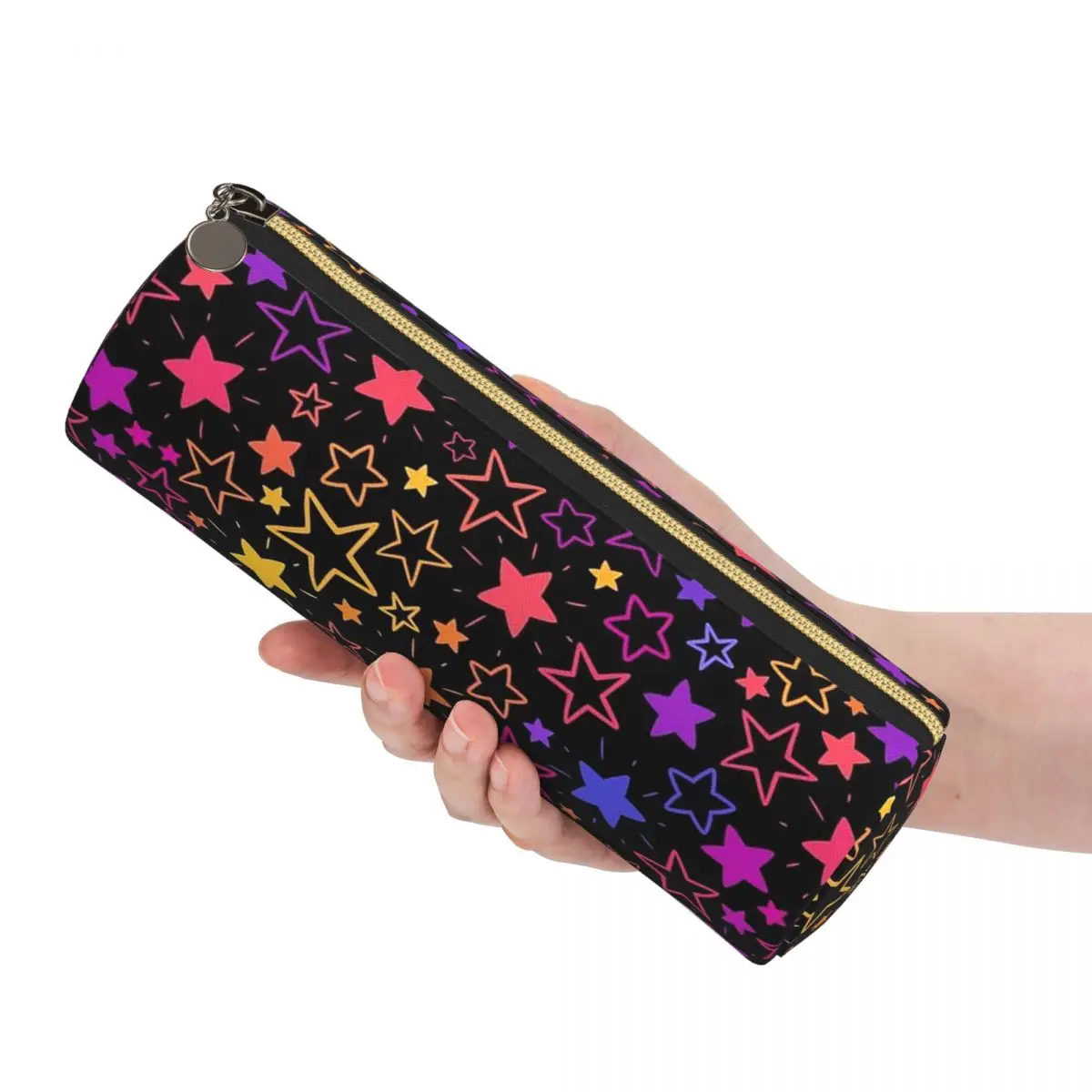 Neon Vibrant Star Pattern Pencil Case Pen Holder Stationery Supplies Large Storage Pen Box Pencil Bag for Boy Girl Gifts