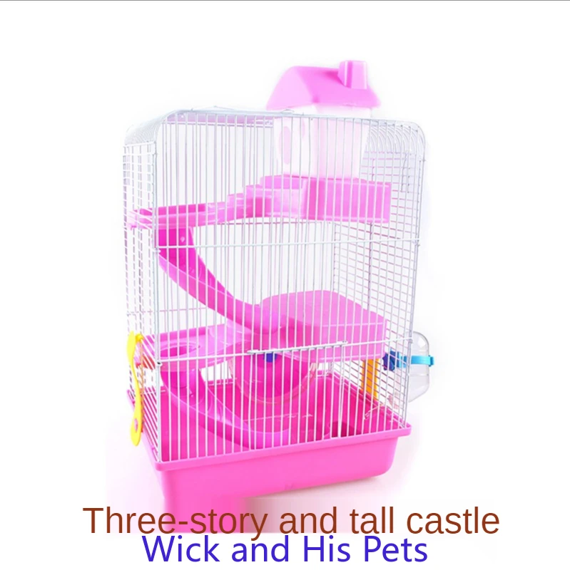 WICK AND HIS PETS Hamster Cage Large Three Storey Luxury Villa Plus Tall Castle Small Pet House with Iron for Guinea Pig Rodent