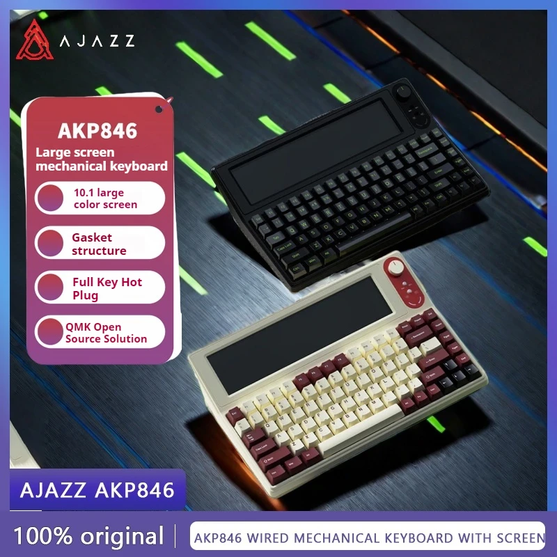 

Ajazz Akp846 Wired Multimedia Mechanical Keyboard 10.1 Inch On-screen Keyboard Pcb Ergonomics Gasket Game Keyboard Pbt Key Cap