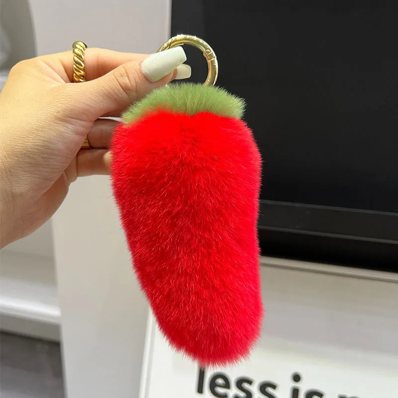 Creativity Hot Sale Cute Rex Rabbit Fur Chili Pepper Car Keychain Girl Bag Pendant Keychain Mother'S Day Good Gift