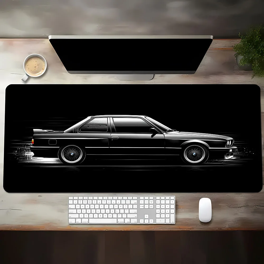 

Vintage Black Car Mouse Pad Large Computer Office Game Table Mat XXL Rubber Non-slip Stitched Edge Keyboard Mats Long Desk Pads