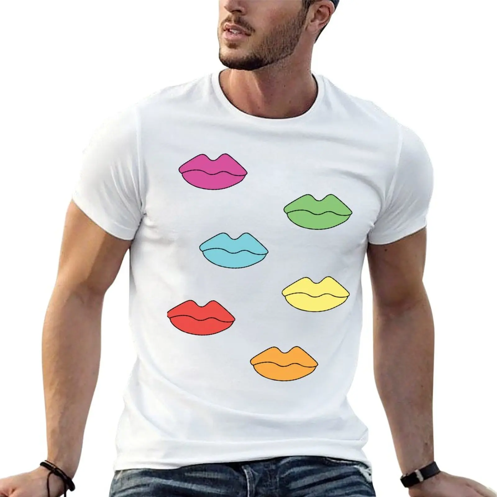 Rainbow Lips T-Shirt t shirts for man graphic tees black cotton t-shirt plain for man package t shirt man designer T-shirt