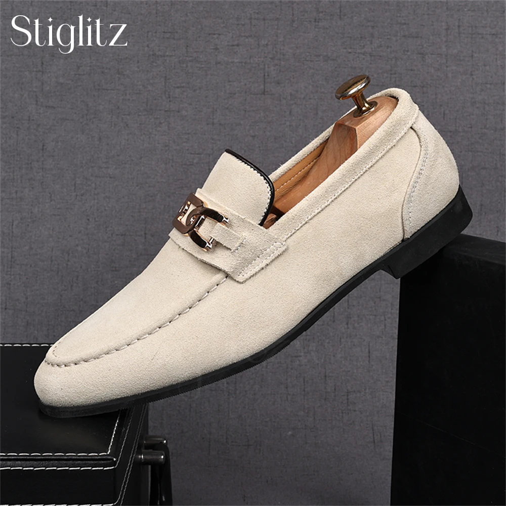 

Cow Suede Twist Loafers for Men Fashion Style Daily Footwear Comfortable Flat Shoes Metallic Accessories Fashion Loafers for Men