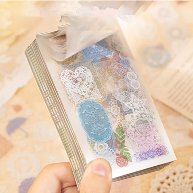 Mr.Paper 20 Sheets Light Vintage Lace PET Sticker Book Base DIY Decor for Journal Photo Frame Scrapbook Collage