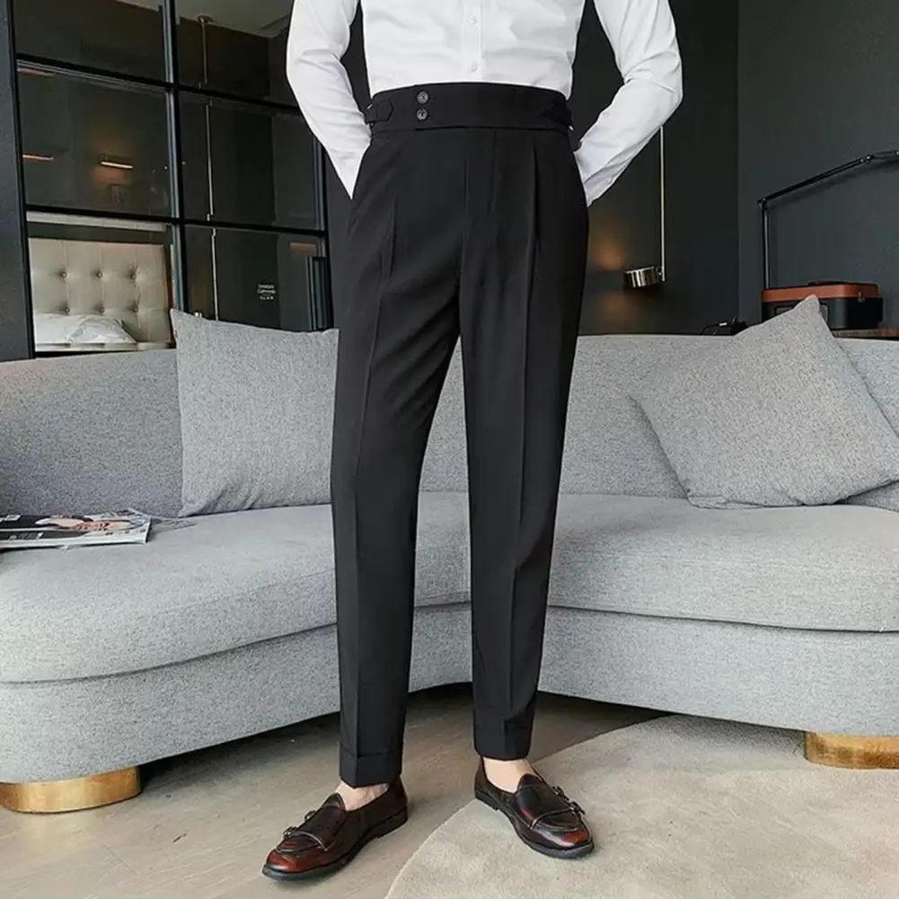 Straight-leg Trousers Classic Men\'s Office Trousers Slim Fit High Waist Vintage Pockets for Formal Business Style Slim Fit Suit