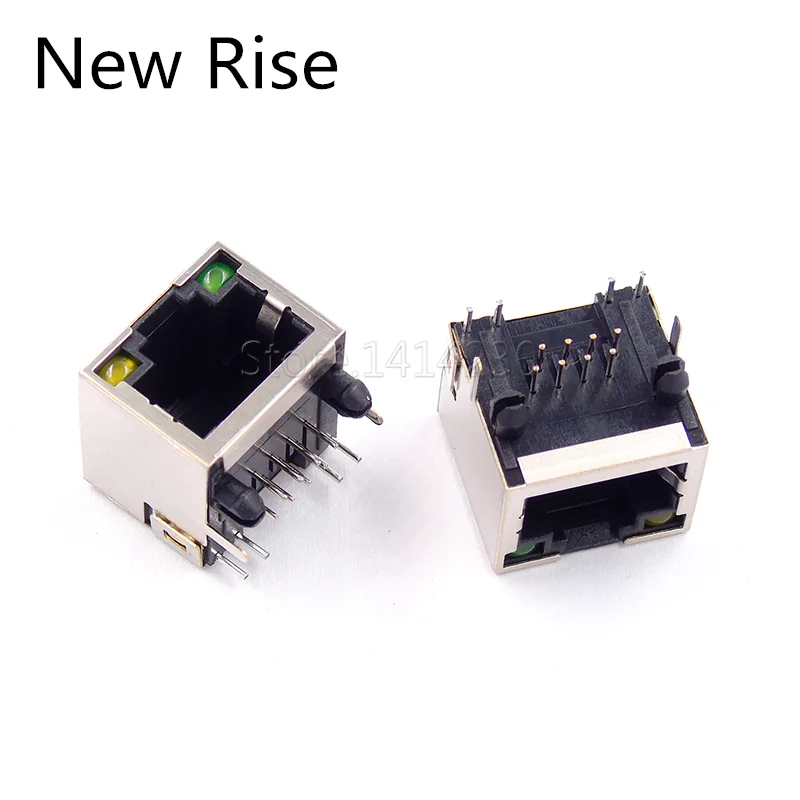 10PCS Shielded Copper Shell Female Connector with Yellow Green LED Light 8 Pin Cable Interface RJ45 Socket