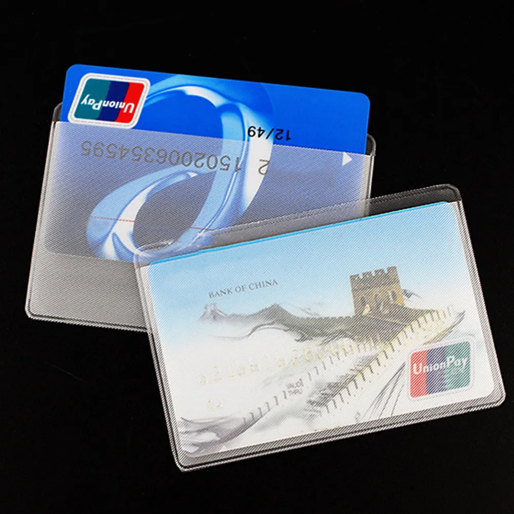 12Pcs Clear Bus Card Holder Transparent Identity Bank Meal Card Cover Dull Polish Finish Secure Anti Loss Protection