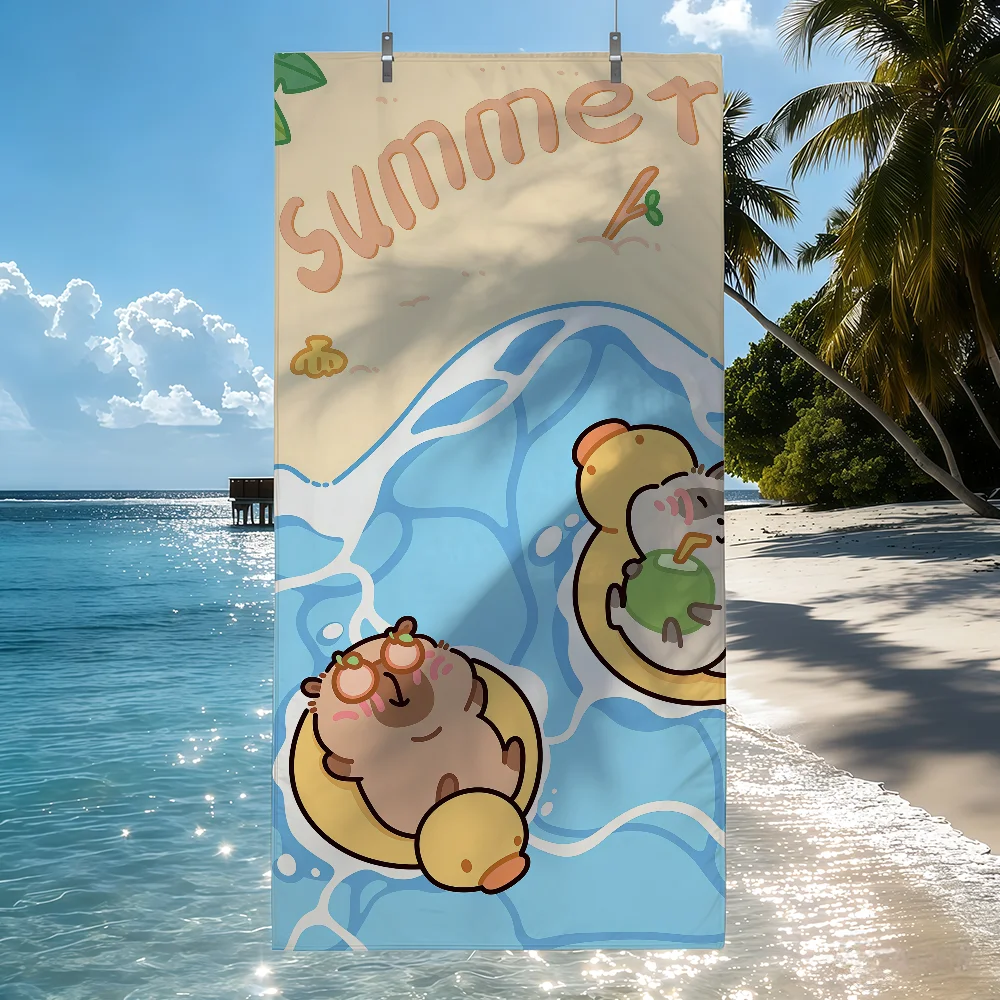 Cute Capybara Summer Print Microfiber Beach Towel, Quick Dry Absorbent Soft Towel for Swimming Pool Camping Travel Activities
