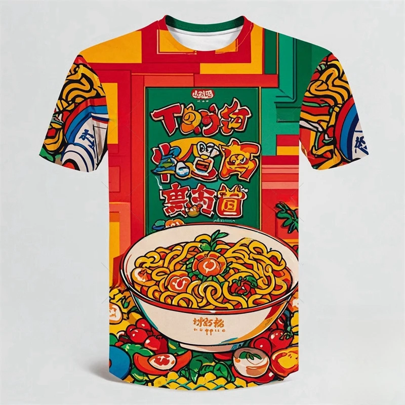 Fashion Harajuku Delicious Instant Noodles Print Children's Clothing Boy Tshirt Short Sleeve Kid Summer Clothes Casual Girl Tops