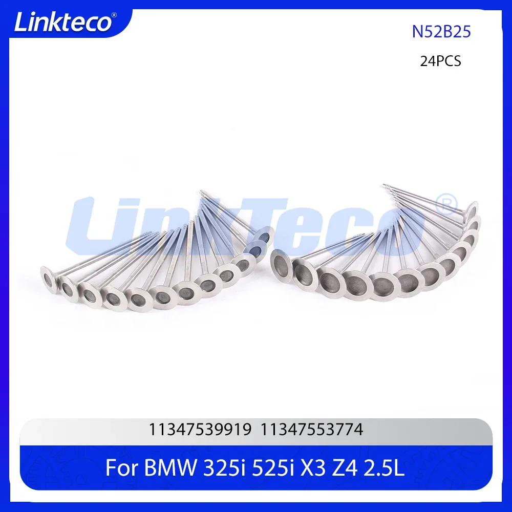 24pcs Engine Intake & Exhaust Valve Set Fit 2.5 L N52 N52B25 For 04-13 BMW 325i 525i 323 I 523 I X3 Z4 11347553774 11347539919