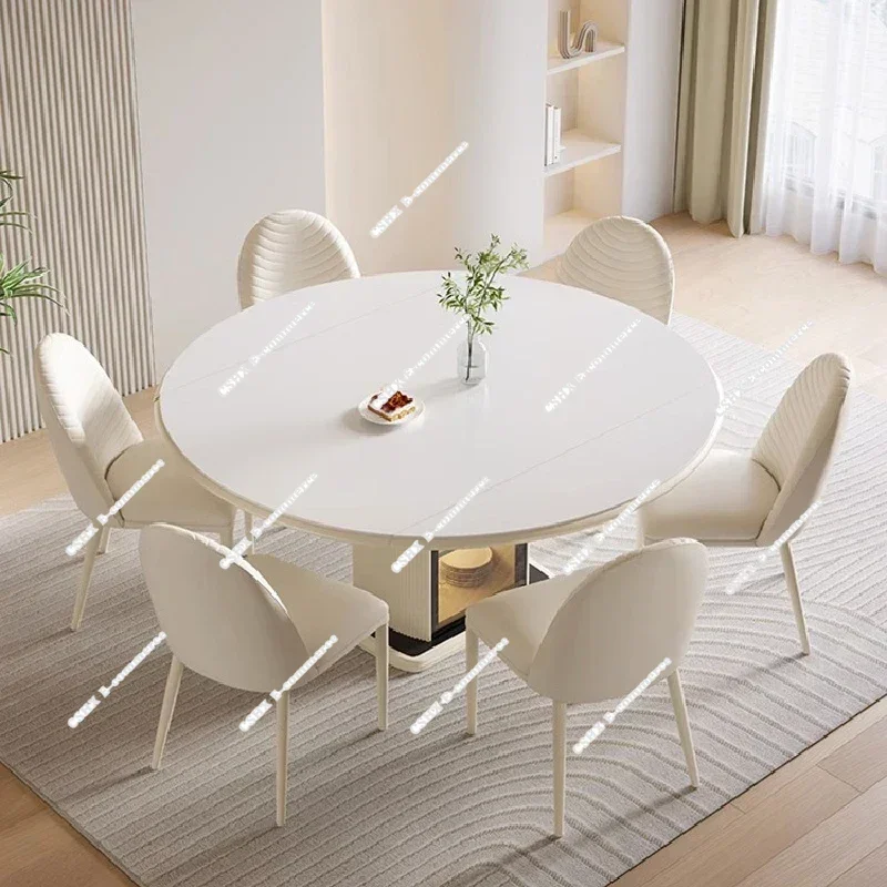 Extended Dining Table Transparent Living Room Center Sliding Modern Dinning Tables Sets Luxury Round Stainless Steel Marble Bar