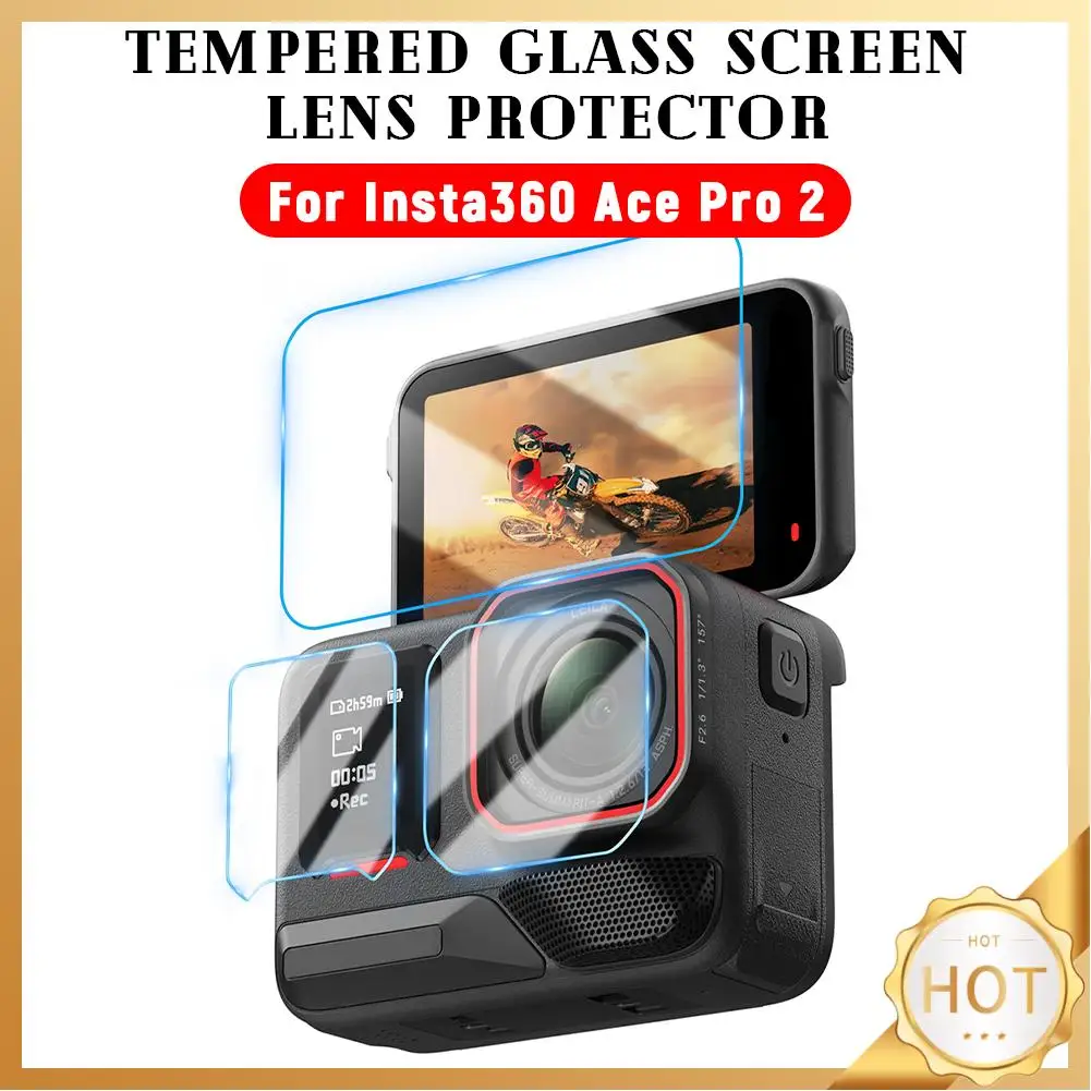 2 Pack Tempered Glass Lens Protection Protective Film 9H Hardness Protective Film Anti-Bubble for Insta360 Ace Pro 2 Accessories