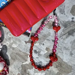 HERLOOK Love Heart Phone Strap Gradient Color Clear Beads Chain Phone Charm Lanyard Y2K Accessories Jewelry