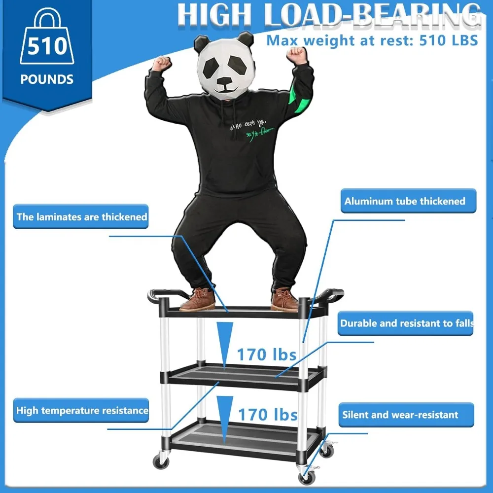 عربة أدوات دوارة شديدة التحمل بسعة 510 رطل وعجلات قابلة للقفل للمطاعم والمطبخ وخدمات الطعام