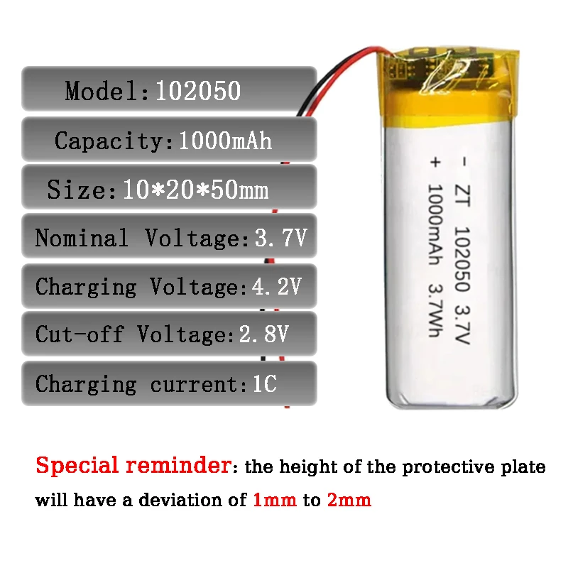 3.7V 1000mAh 102050 Polymer Lithium Battery Lithium Ion Battery For Power Bank GPS 100% Real Capacity