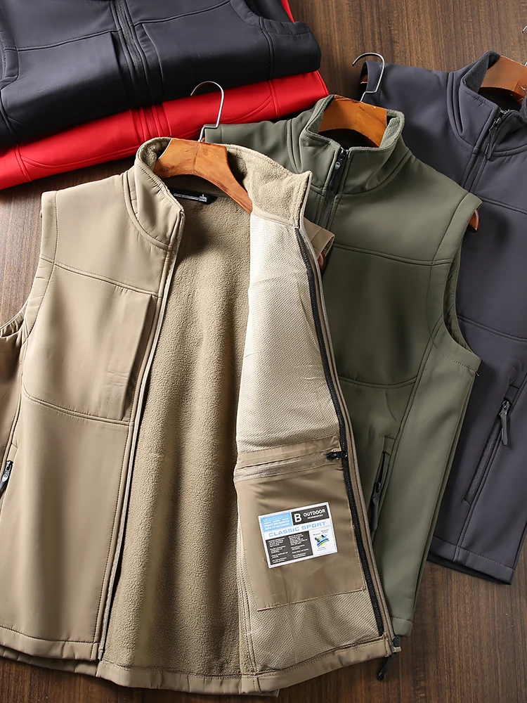 

Profional Outdoor Cosite Soft ell Vest Men's Multifunctional Windproof Waterproof Fce Lined Vest Autumn Winter Fas...