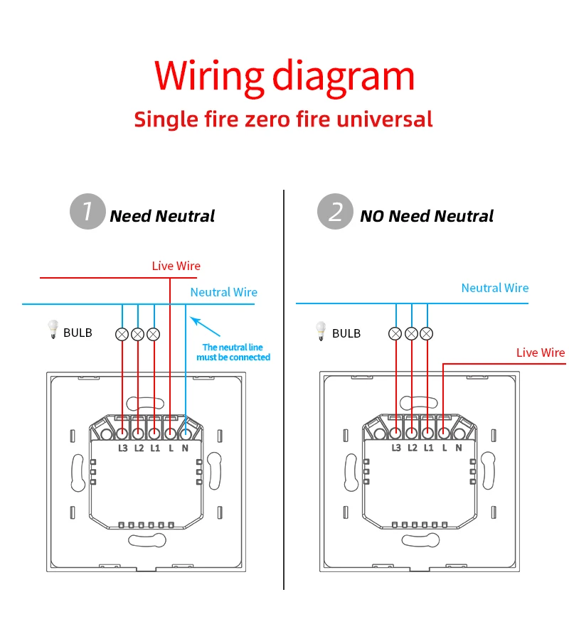 Tuya Zigbee Smart Touch Switch Light No Neutral Wire No Capacitor 1/2/3 Gang 110v-240V Wall On Off Magnetic Latching Relay Elect