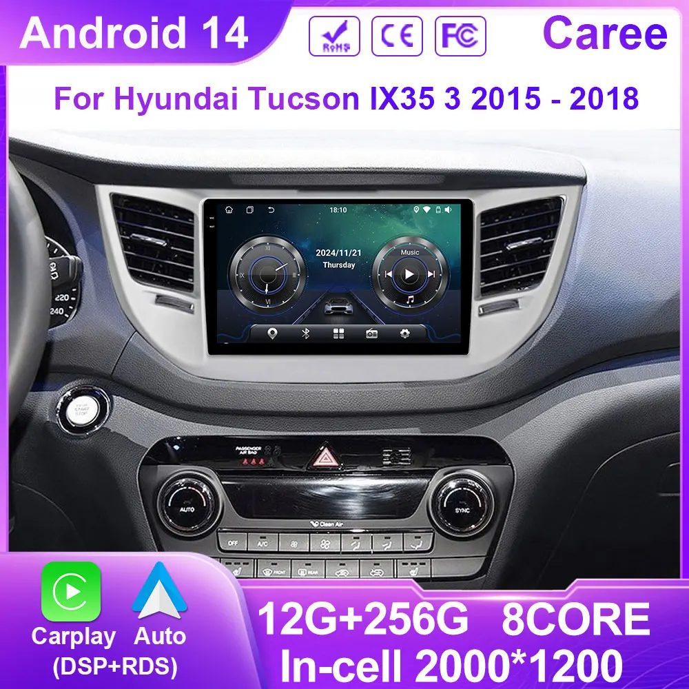 

Android 14 Carplay Car Radio For Hyundai Tucson IX35 3 2015 2016 2017 2018 Car Multimedia Video Player Navigation GPS Head Unit