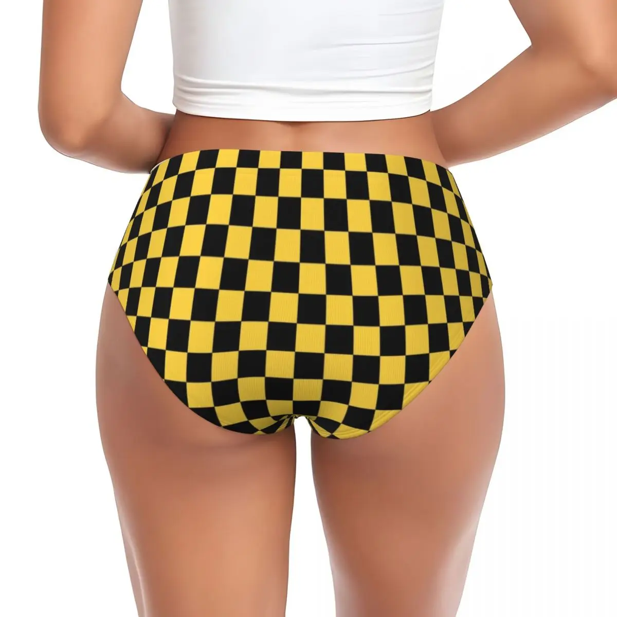 Custom Checkerboard Pattern Yellow And Black Brief Panties Womens Comfort Underwear Valentine's Day Gift Underpants