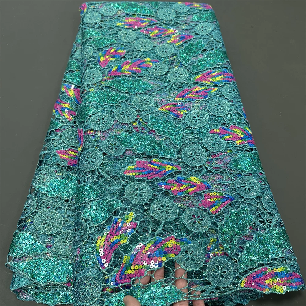 African Luxury Beaded Tulle Lace Fabric 2024 Nigerian Handmade Heavy Sequins Lace Fabric Fro Bridal Wedding Dress Party Sewing