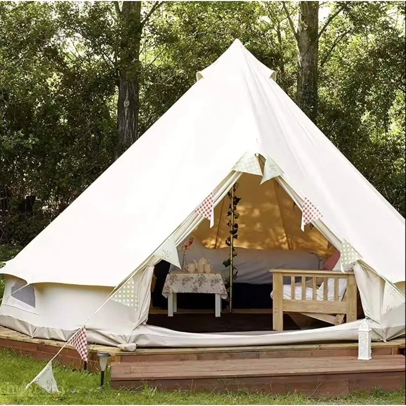 High Quality Cuckoo Luxury Cotton Four-season One Bedroom Bell Tent Aluminum Alloy Pole Waterproof Canvas for Family Glamping