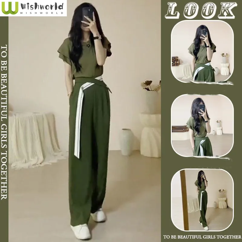 

Fashion Age Reduction Top Suit Women's Spring and Summer 2023 New Korean Style Suit Wide Leg Pants Two-piece Set