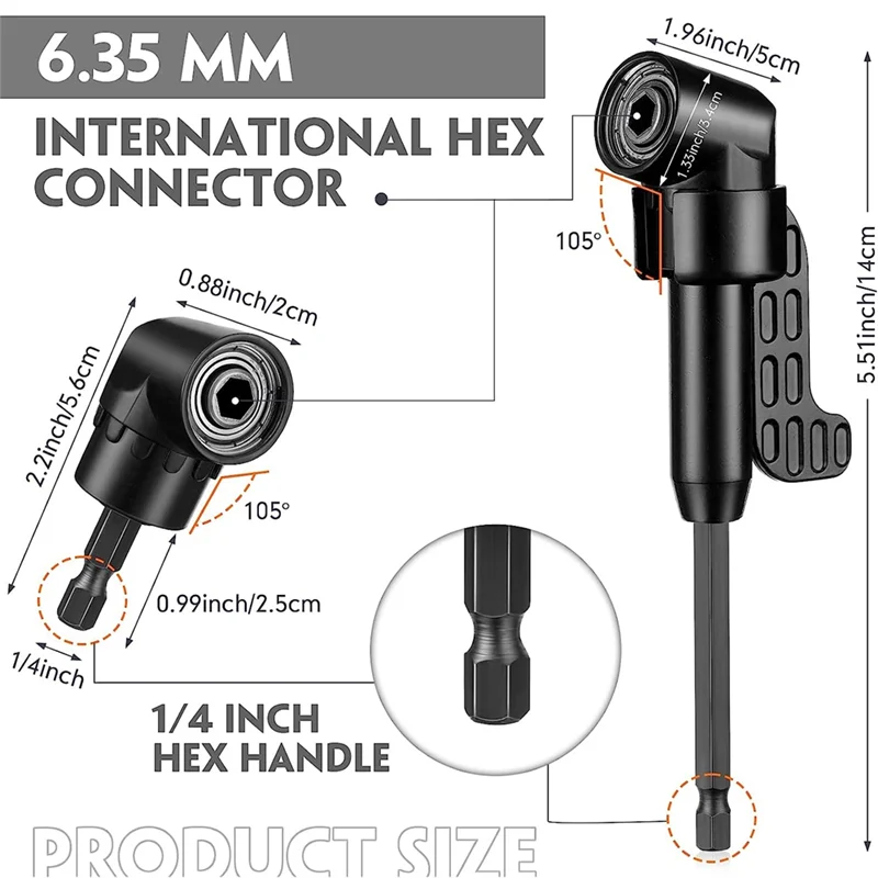 ZDH 14 Pcs Flexible Drill Bit Extension Set 1/4 Inch Hex Bendable Drill Bit Extension 105 Right Angle Drill 90 Right Angle