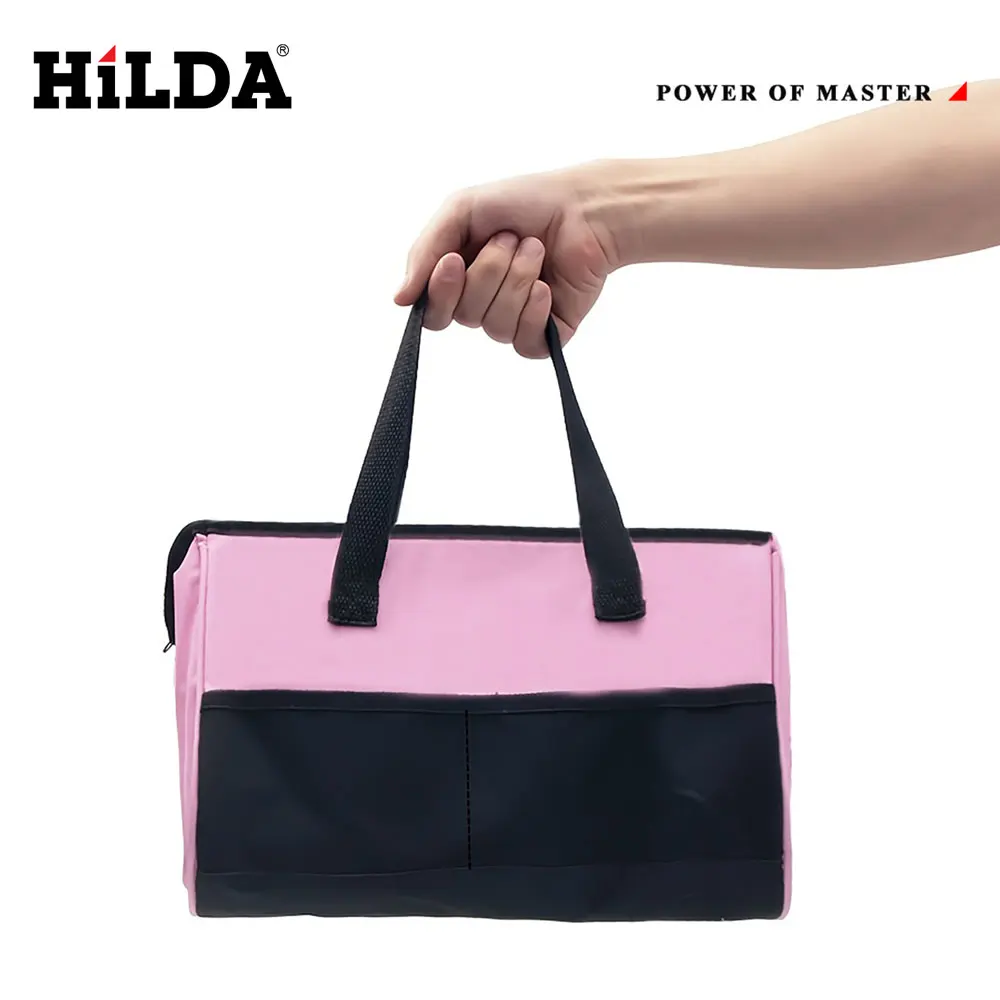 HILDA Pink Tool Bag Multi Functional Maintenance Electrician Shoulder Bag Large Capacity Oxford Canvas Storage and Organization