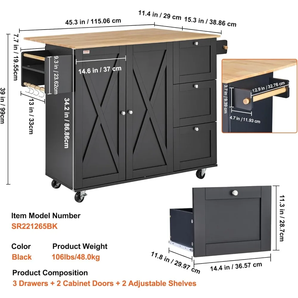 Kitchen Island Cart, 45.3