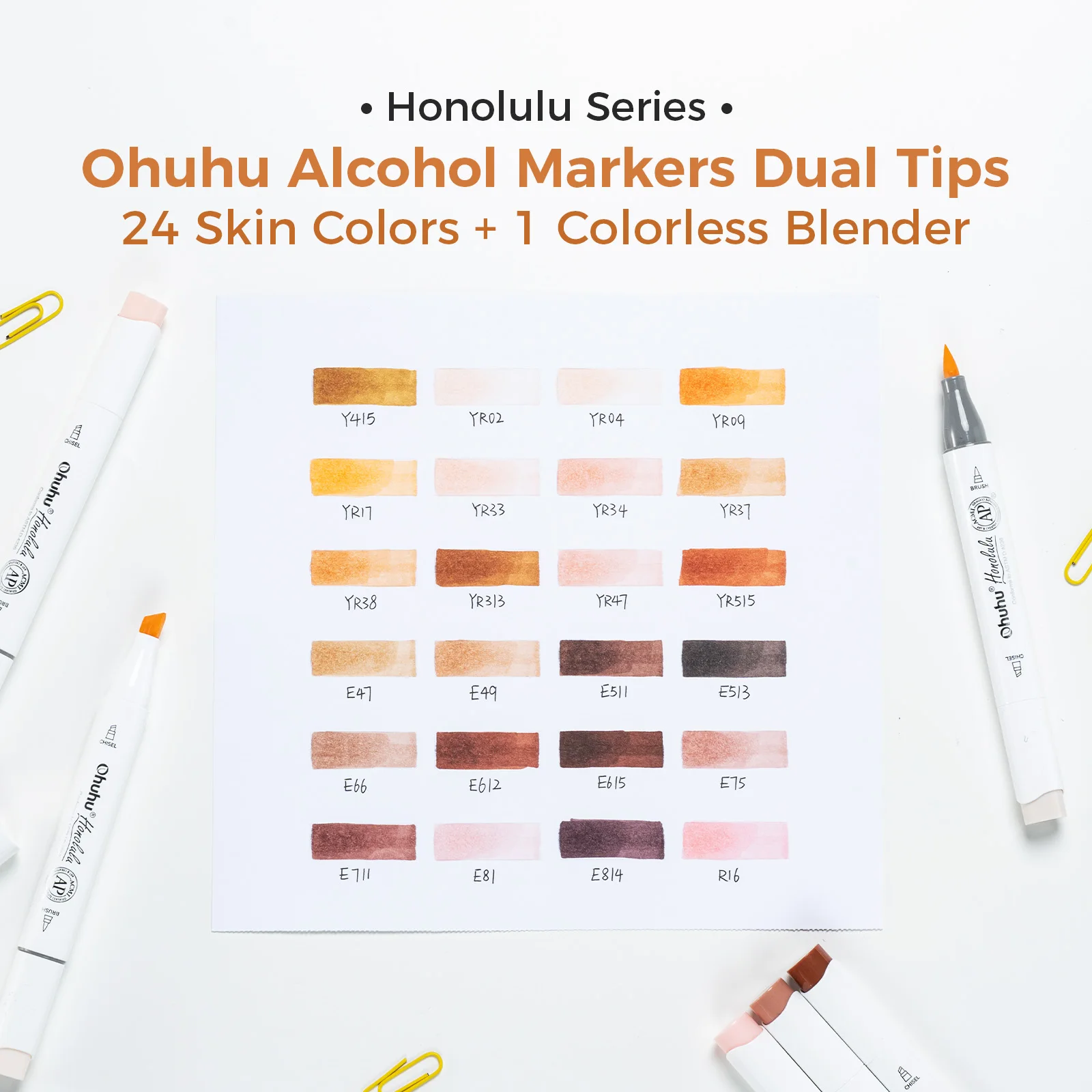 Ohuhu Honolulu 24 Skin Colors Marker Pen Set Alcohol Art Markers Refillable Dual Tips Sketching Drawing School Art Supplies