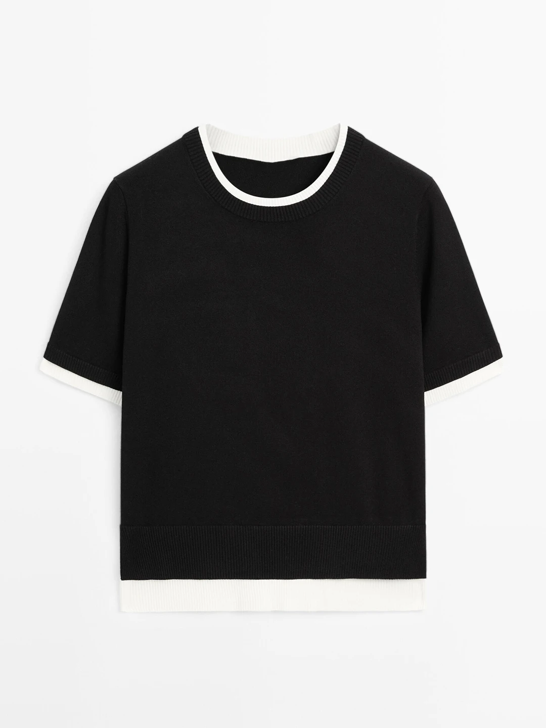 MD feminino malha ort Sve camiseta redonda Ne Splice Color leve commute Sle Top para a temporada de outono