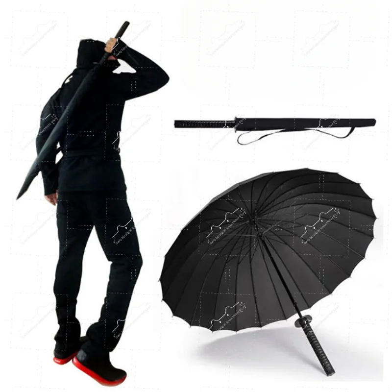 Standard 8/16/24 Bone Japanese Katana Umbrella Black Removable Handle Automatic Long Handle Rainproof Samurai Sword Rain Gear