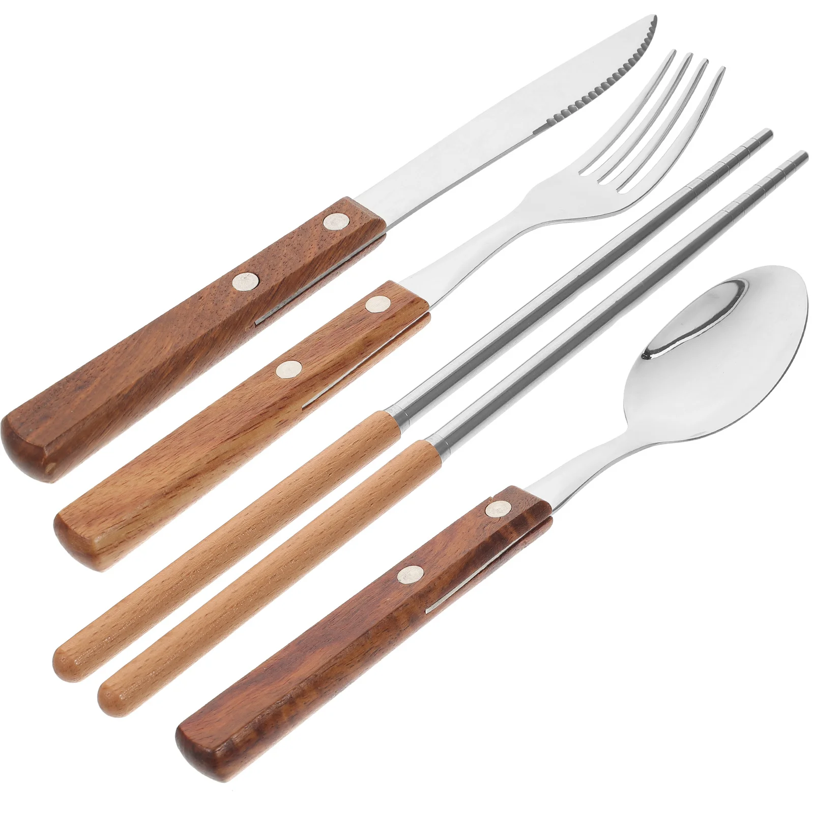 

1 Set Stainless Steel Fork Cutter Spoon Chopstick Tableware Kit Portable Reusable Dinnerware For Camping Travel Outdoor Picnic