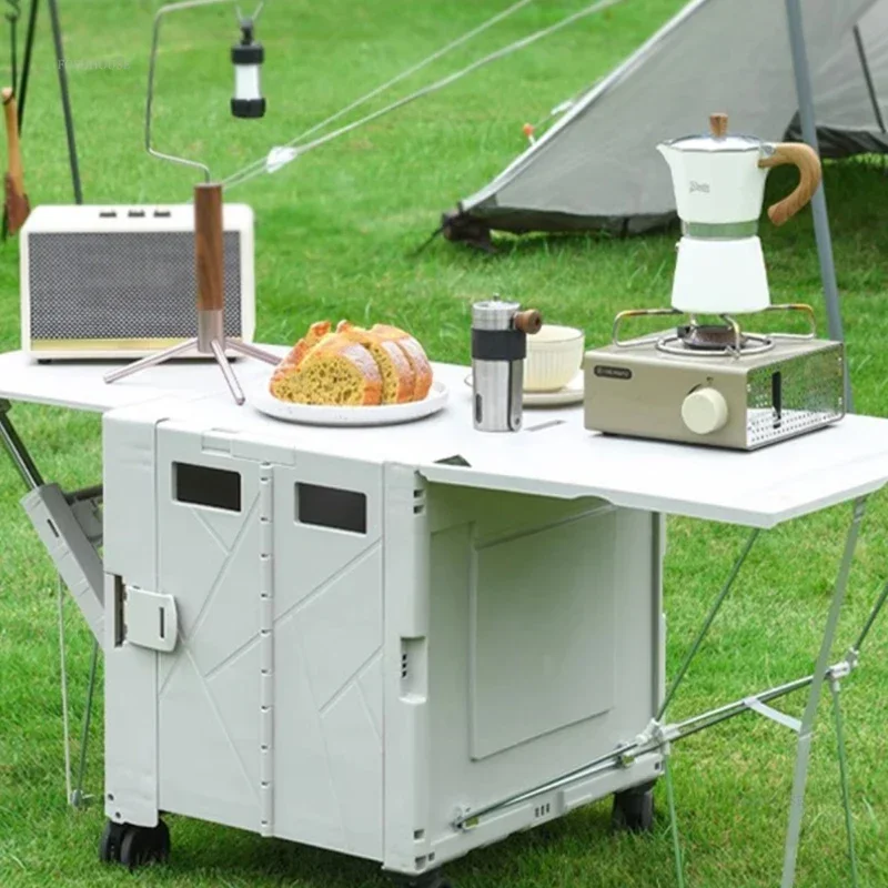 Modern Outdoor Tables Portable Folding Table Outdoor Camping Trolley with Table Board Multifunctional Shopping Cart Storage Box