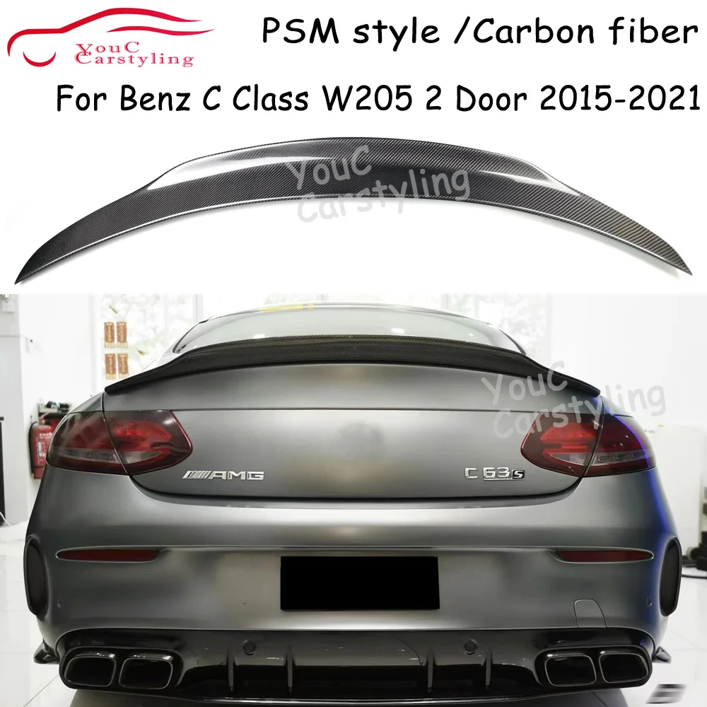 PSM Style Carbon Fiber Rear Spoiler Trunk Lip for Mercedes W205 2-door Coupe 2015-2021 C180 C200 C250 C300 C350