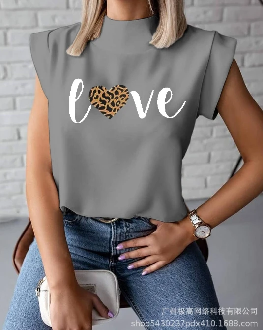 

Women's Fashion T-Shirt 2024 Spring Summer Latest Small Flying Sleeves Round Neck Printed Top Elegant Style Commanding Blouses