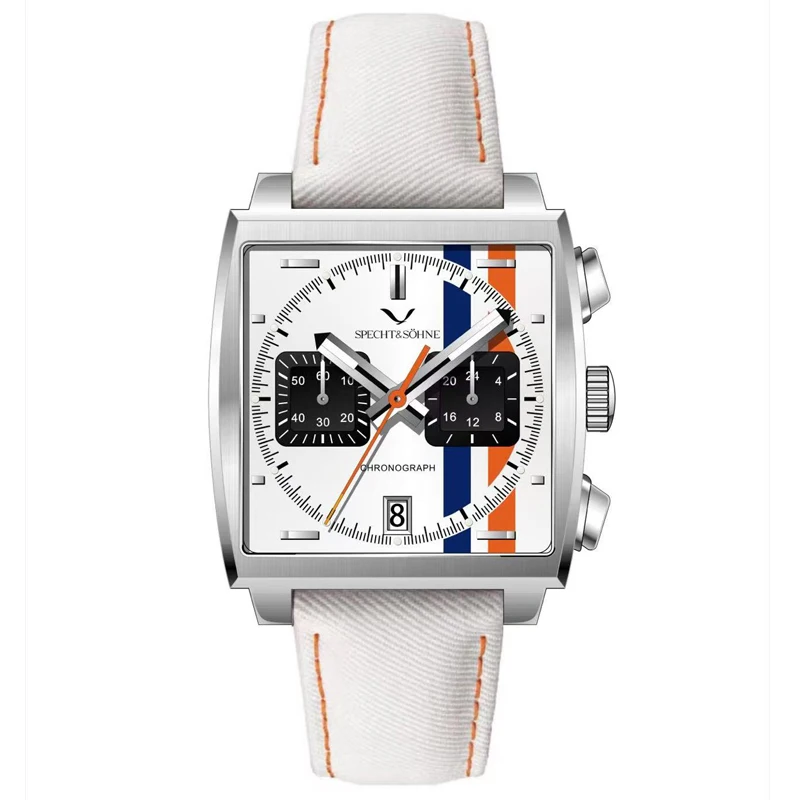 Specht&Sohne New Arrivals Japan VK64 Chronograph Men Quartz Watch 316L Stainless Steel Leather Strap Luminous Waterproof 30M