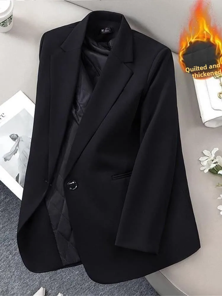 

Bla Cotton Lined Thiened Autumn Winter Women's Suit Jaet Casual Korean Sle Small Size Large Size Leisure Aosphere