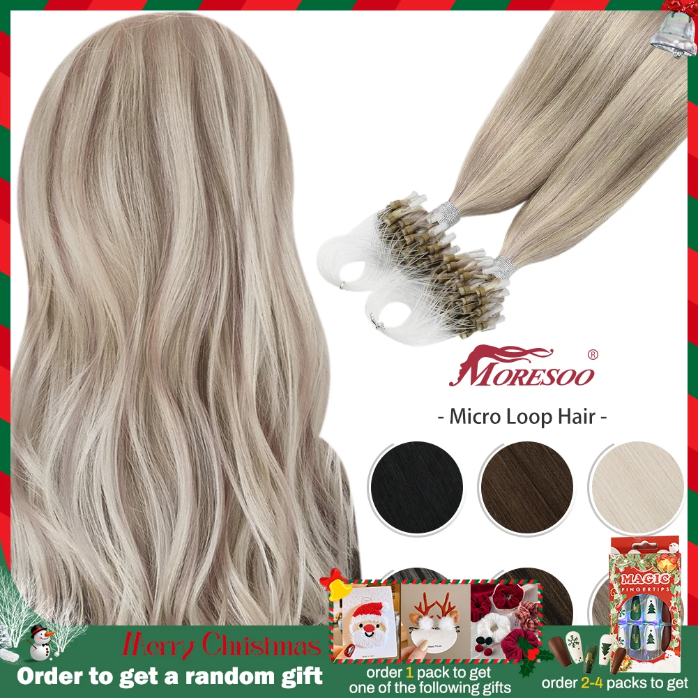 Moresoo Micro Link Hair Extensions Human Hair Micro Loop Hair Cold Fusion 50G Invisible Brazilian PreBonded Remy Micro Ring Hair