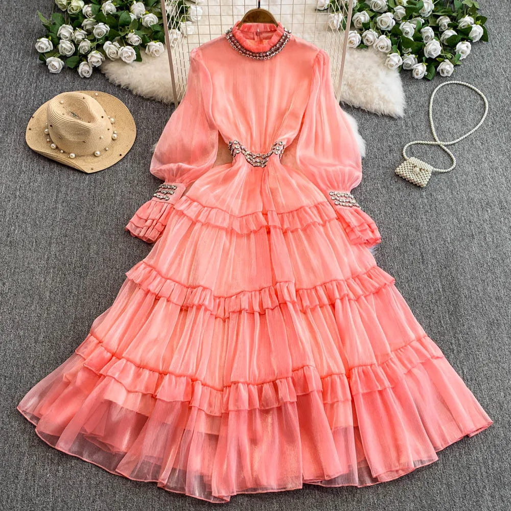 JAMERARY-Robe de Rhen dentelle blanche brodée pour femme, robe mi-longue, manches longues lanterne, fermeture éclair, crochet solide, piste éducative, vacances d'automne