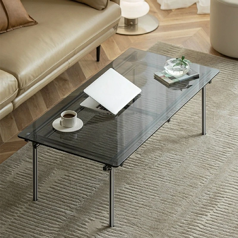 

tempered glass surface rectangular small apartment aluminum profile coffee table metal assembly living room simple